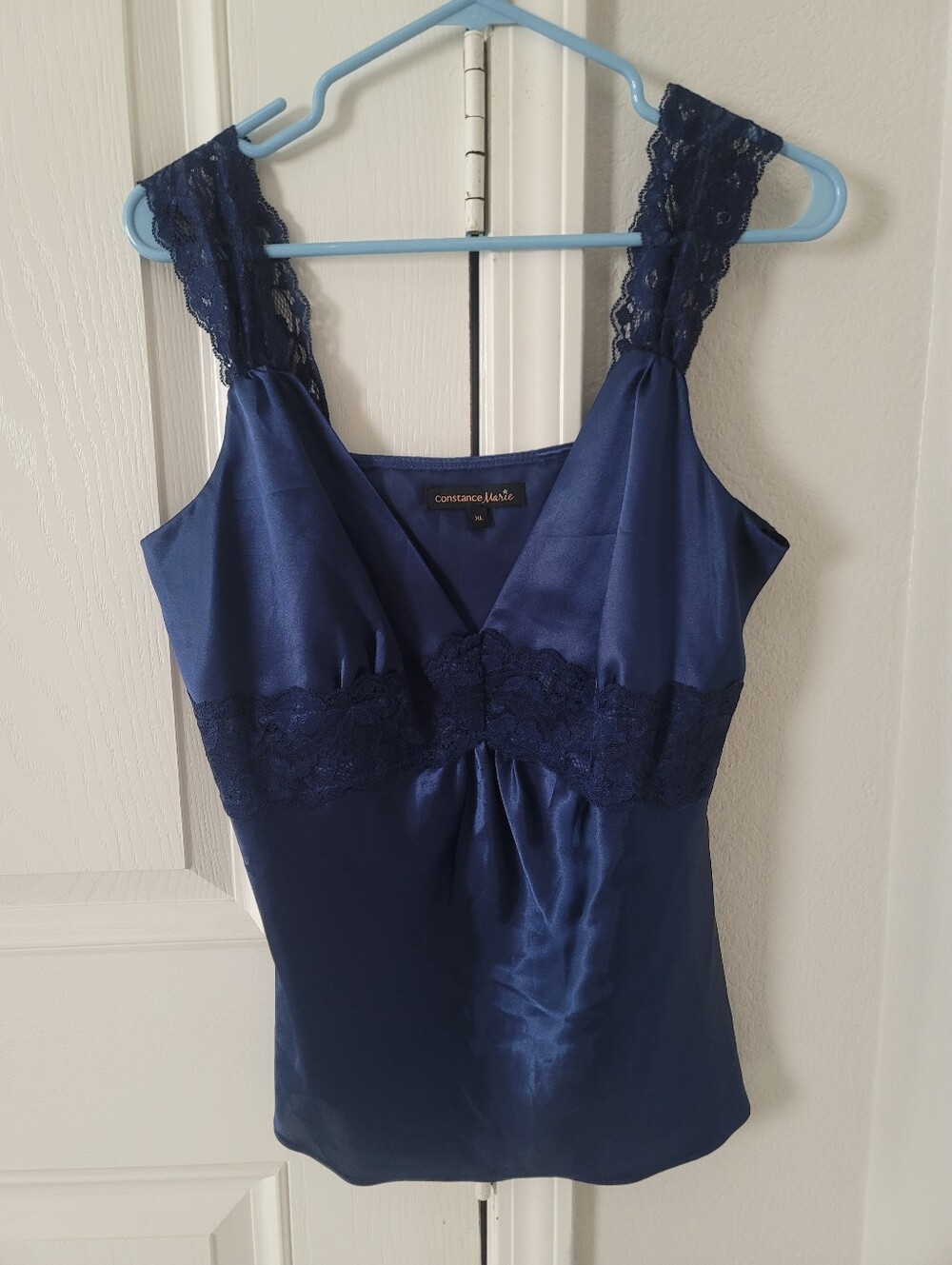 Conatance Marie Navy Satin Lace-Trim Camisole